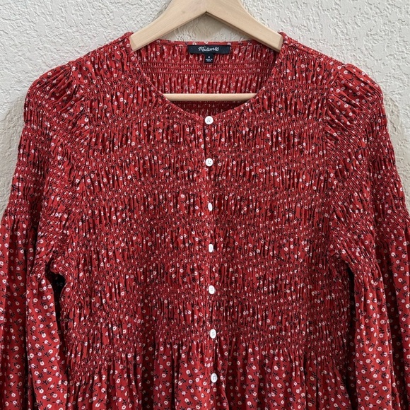Madewell Challis Dress Daisy Floral Smocked Casual Relaxed Prairie Red Medium - Picture 5 of 13
